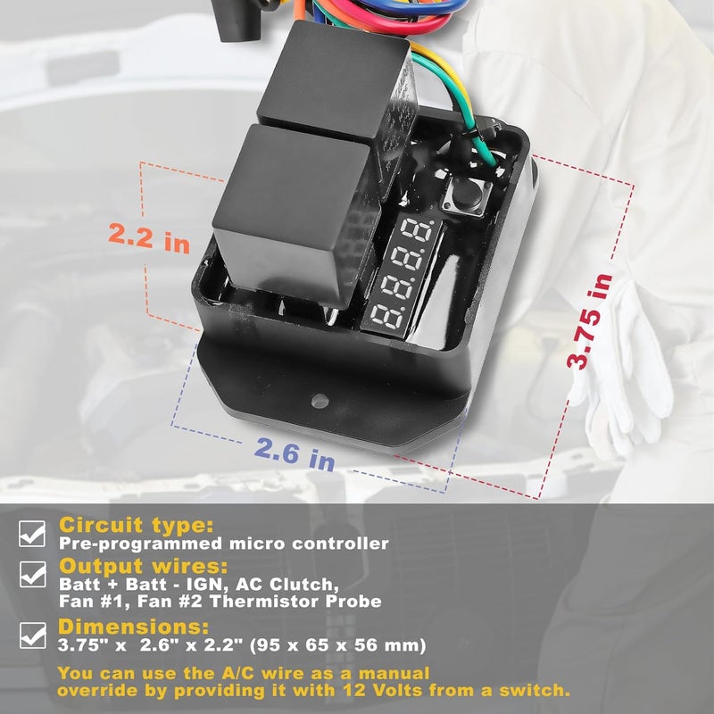 ATVMaster وحدة تحكم مروحة المبرد الرقمية 12V و 24V، نطاق درجة حرارة قابل للتعديل، وحدة تحكم مزدوجة للمروحة الكهربائية، مجموعة مفتاح مروحة حرارية استبدال # 0444 - Image 4